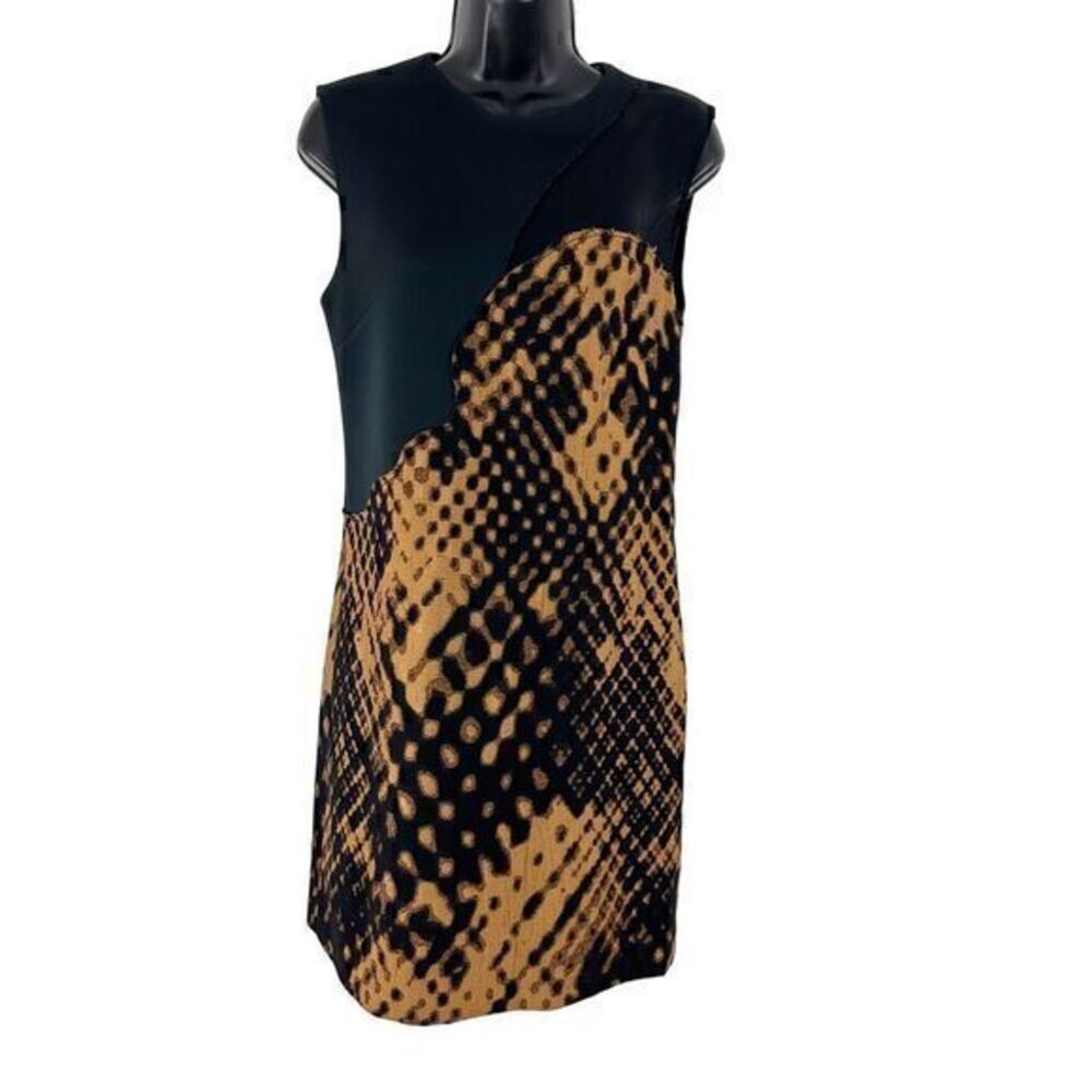3.1 Phillip Lin Mixed Media Patchwork Shift Dress‎ Black Size 2